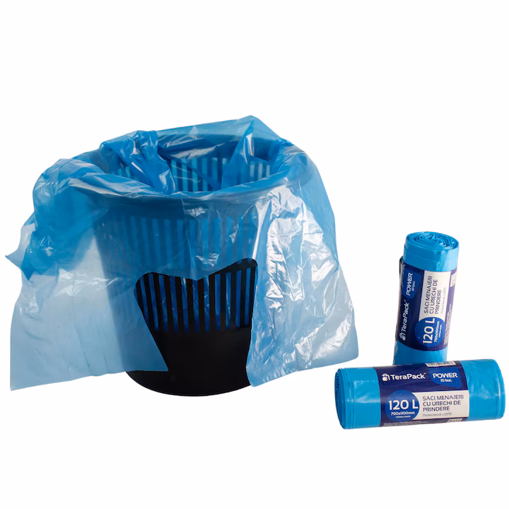 Saci menajeri TeraPack LDPE 120L albaștri 10 bucăți