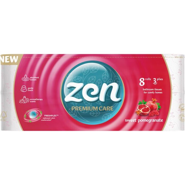 Hârtie igienică Zen Premium Care Sweet Pomegranate 3 straturi 8 role